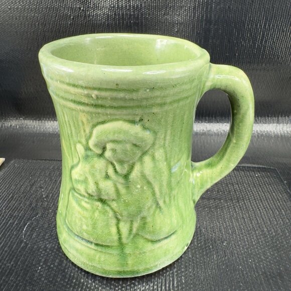 Vintage 1920s McCoy Green Buccaneer Stoneware Mug Cup Heavy Green Glaze Mug Cup - Picture 13 of 13